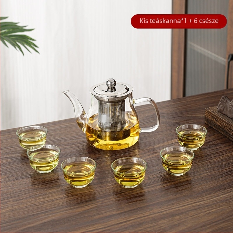 Üvegből készült teáskészlet háztartási használatra, hőálló, nagy kapacitású, szűrővel a tea főzéséhez