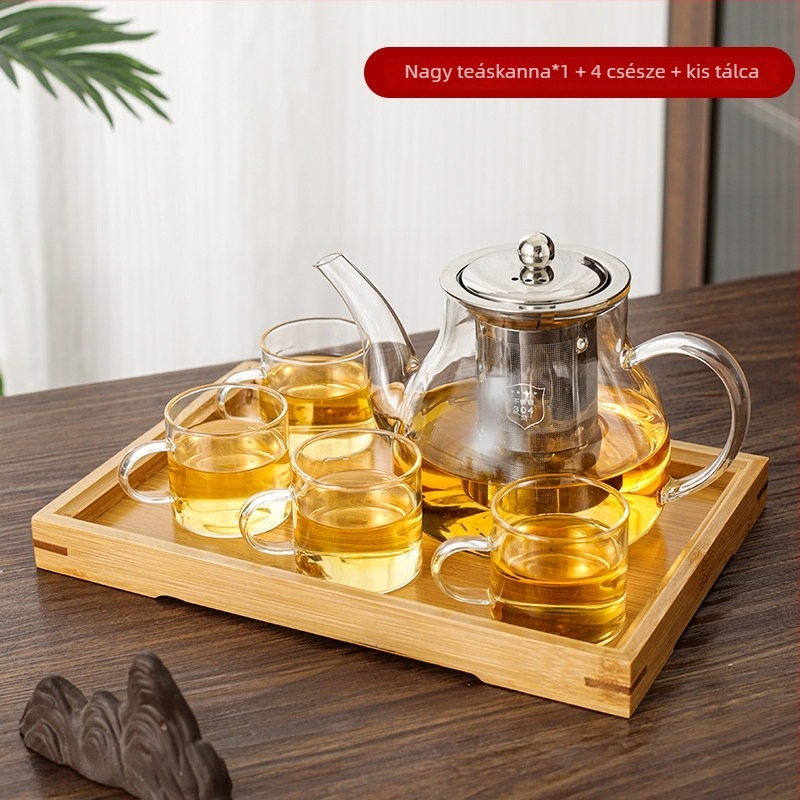 Üvegből készült teáskészlet háztartási használatra, hőálló, nagy kapacitású, szűrővel a tea főzéséhez