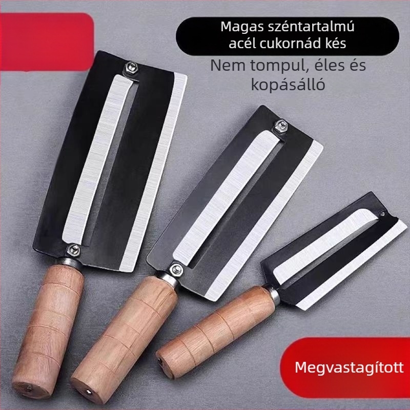 Karbonacélból készült cukornád- és ananász kés, fa nyéllel, éles, többfunkciós hámozó
