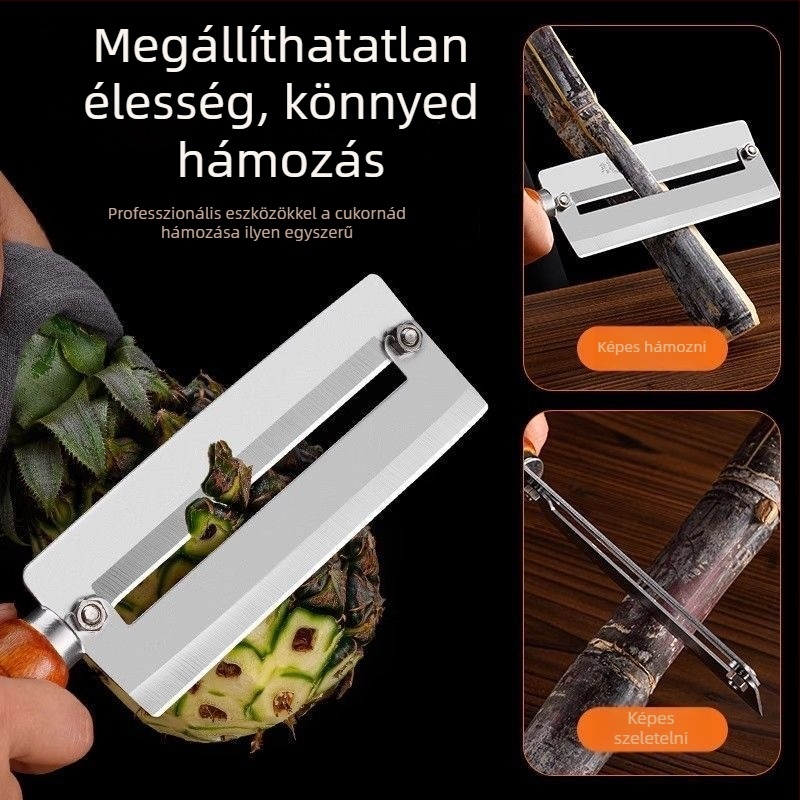 Rozsdamentes acél cukornád-kés, vastagabb hámozó él, éles szénacél ananász eszköz, többfunkciós gyümölcs- és zöldségkészülék