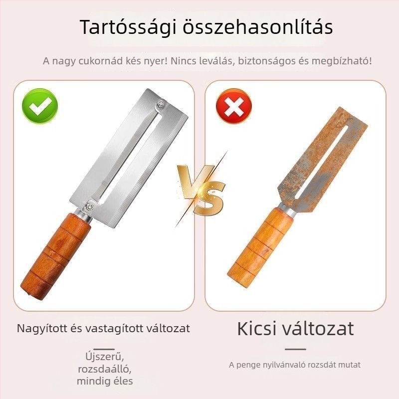 Rozsdamentes acél cukornád-kés, vastagabb hámozó él, éles szénacél ananász eszköz, többfunkciós gyümölcs- és zöldségkészülék