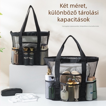 Hálózatos tengerparti táska, könnyen hordozható utazásokhoz, nagy kapacitású törölközők és papucsok tárolására, lélegző és többfunkciós