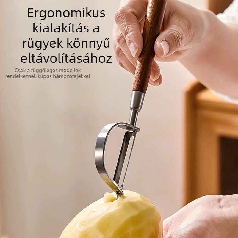 304 rozsdamentes acél diófa nyelű hámozó – konyhai eszköz gyümölcsökhöz, burgonyához és dinnyéhez