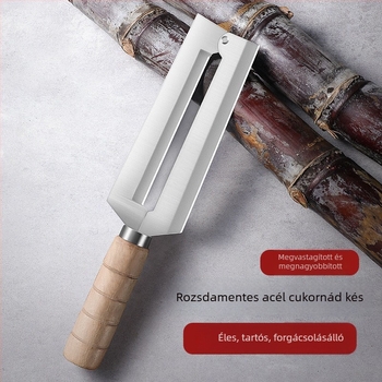 Cukornád-hámozó kés rozsdamentes és szénacélból, nagy vastag fa markolattal, ananász-hámozó