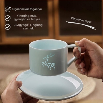 Kerámia kávéscsésze és aljával készlet, magas minőség, latte csésze, ajándékdoboz, testreszabás