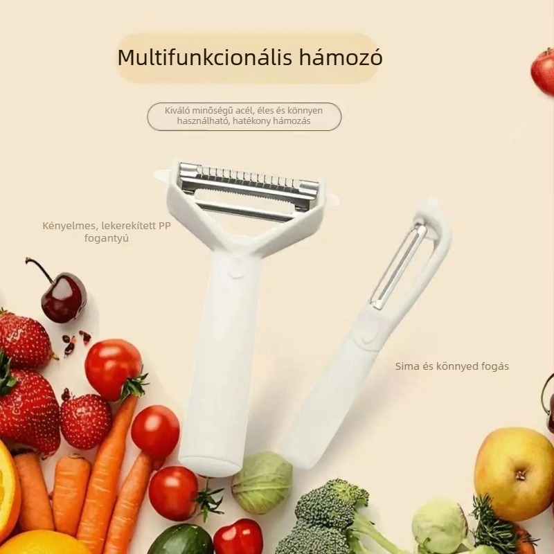 2-in-1 többfunkciós reszelő zöldségek és gyümölcsök reszelésére, hámozóval és kaparóval, rozsdamentes acélból