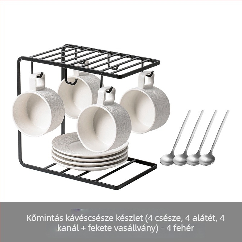 Kerámia kávés készlet reggelire csészékkel és alátéttel, kanál tárolóval – elegáns kialakítás