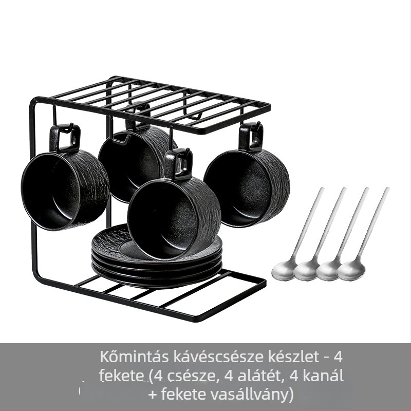 Kerámia kávés készlet reggelire csészékkel és alátéttel, kanál tárolóval – elegáns kialakítás
