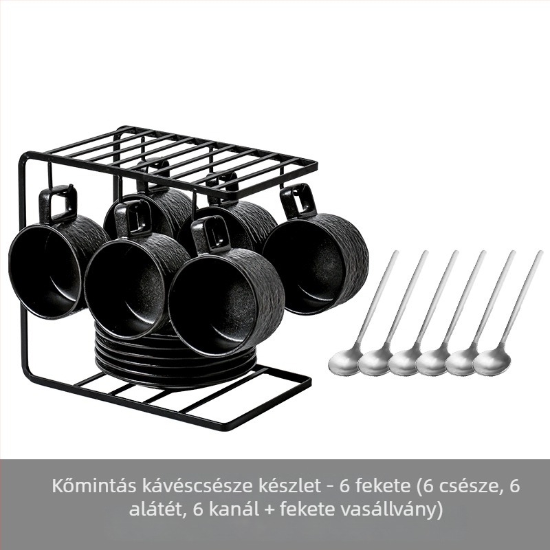 Kerámia kávés készlet reggelire csészékkel és alátéttel, kanál tárolóval – elegáns kialakítás