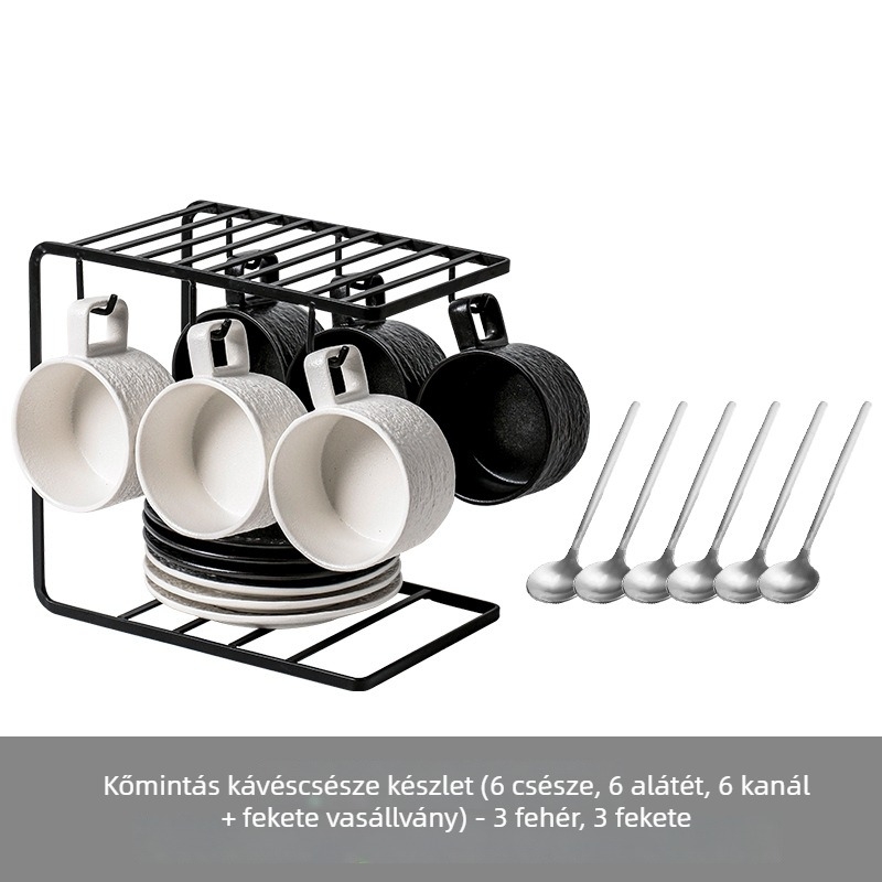 Kerámia kávés készlet reggelire csészékkel és alátéttel, kanál tárolóval – elegáns kialakítás