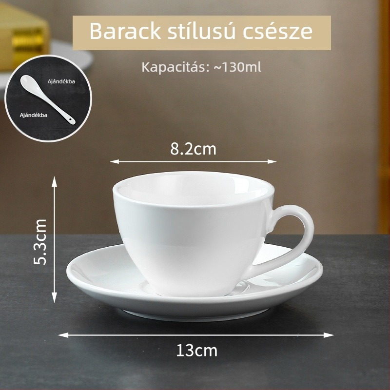 Fehér kerámia kávéscsésze és alátét készlet reggelire, tejhez és délutáni teához, logóval készen