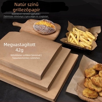 Sütőpapír természetes színű, szilikon bevonattal, megerősített, négyszögletes, egyszer használatos éttermek számára
