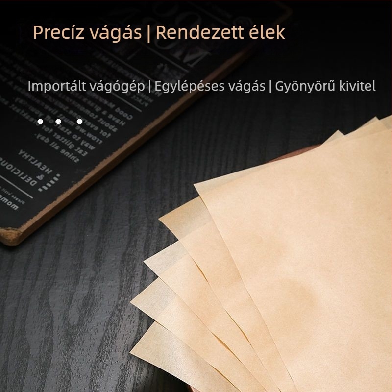 Sütőpapír természetes színű, szilikon bevonattal, megerősített, négyszögletes, egyszer használatos éttermek számára