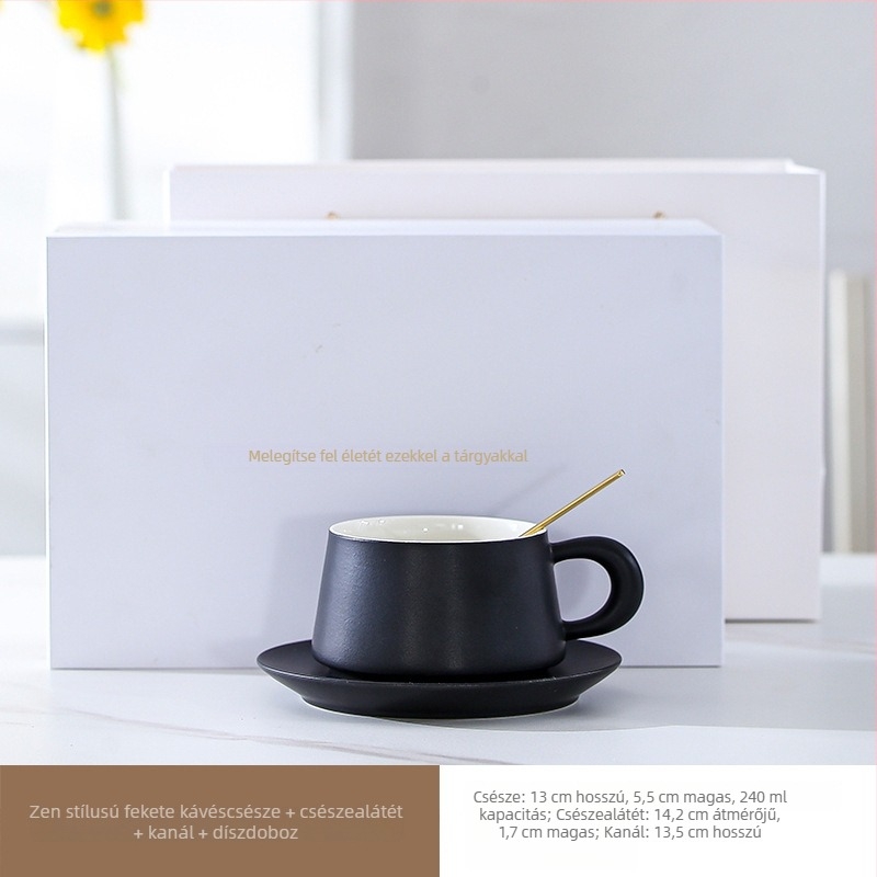 Kerámiás kávéscsésze készlet kanállal – minimalist stílus, otthoni használatra, elegáns délutáni tea kiegészítő