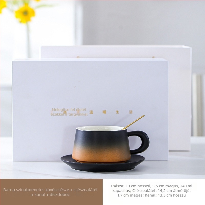 Kerámiás kávéscsésze készlet kanállal – minimalist stílus, otthoni használatra, elegáns délutáni tea kiegészítő