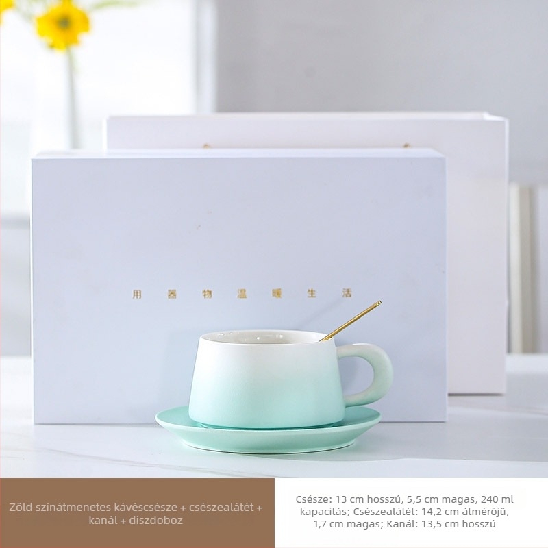 Kerámiás kávéscsésze készlet kanállal – minimalist stílus, otthoni használatra, elegáns délutáni tea kiegészítő