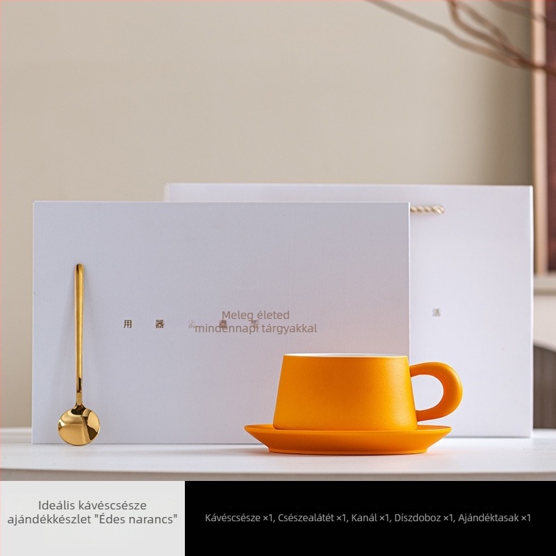 Kerámiás kávéscsésze készlet kanállal – minimalist stílus, otthoni használatra, elegáns délutáni tea kiegészítő