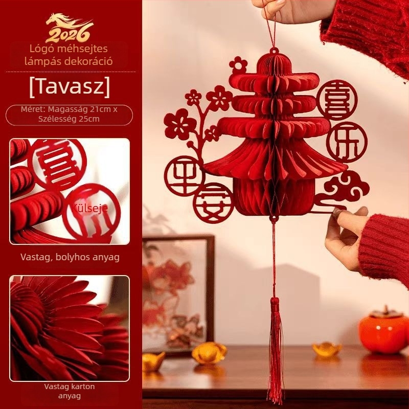 3D papírlámpás a Kettős Boldogság szimbólummal, méhsejt gömb díszek ajtó- és falidíszhez – tavaszi dekoráció