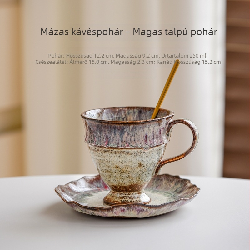 Kerámia kávés pohárkészlet, magas színvonalú luxus dizájnnal és vintage kemence-glazúrral, egyedi délutáni tea poharak