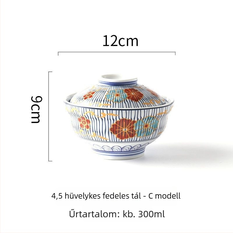 Japán stílusú kerámia fedeles tálak leveshez, tésztához, pörköltökhöz, párolt tojásokhoz és rizshez