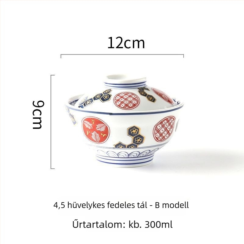 Japán stílusú kerámia fedeles tálak leveshez, tésztához, pörköltökhöz, párolt tojásokhoz és rizshez