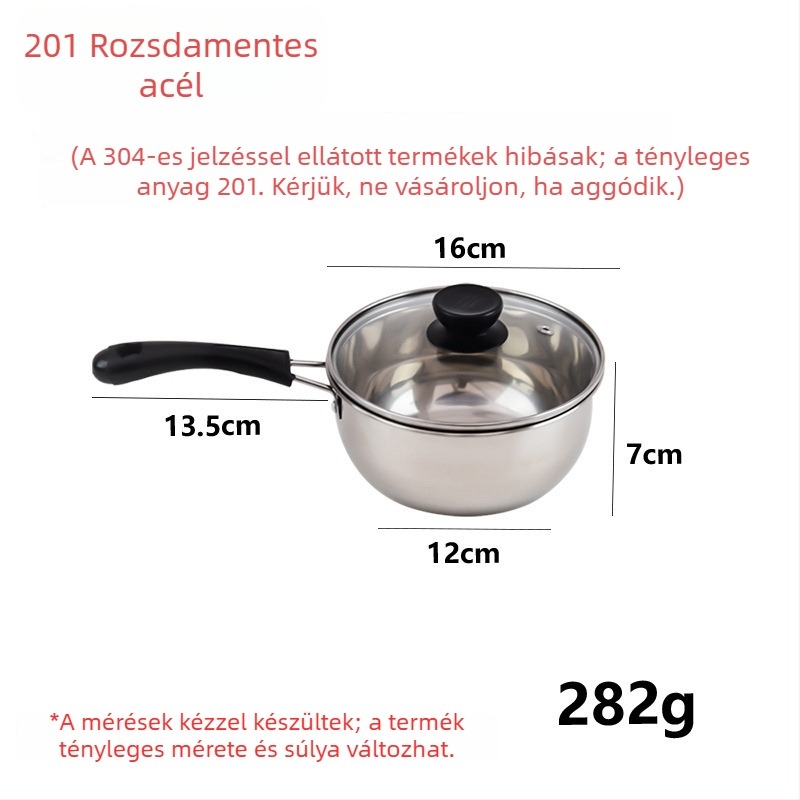 Vastagfalú rozsdamentes acél tejfőző edény, fogantyúval, bébiételekhez, univerzális használatra