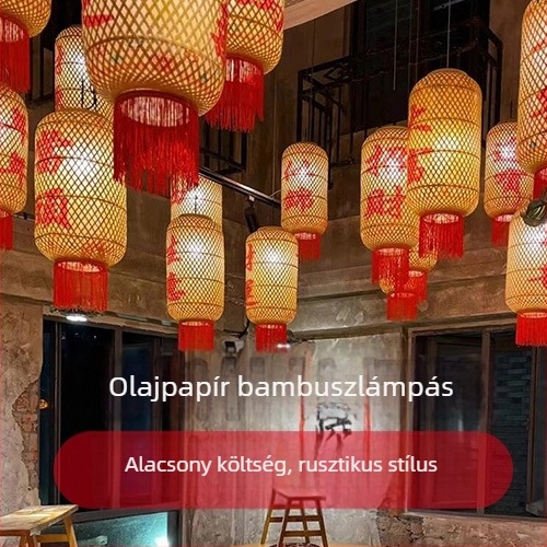 Kézzel készített bambusz olajpapír lámpa, kínai vidéki stílusú dekoratív függőlámpa éttermek és szállodák számára