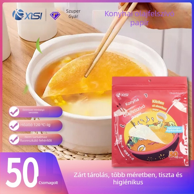 Élelmiszerbiztonságos olajfelszívó papír, 50 lap, nem szövött konyhai papír sütéshez és levesekhez