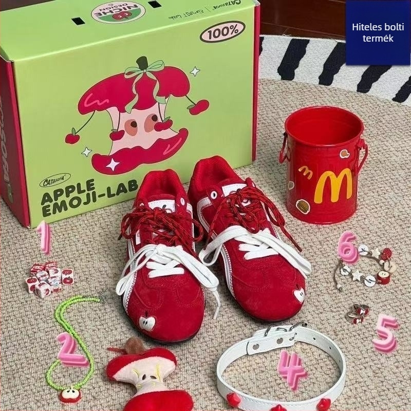 Xia Nuoxi női piros sportos-casual cipő, mindennapi viselet, retro versenystílus, puha talp