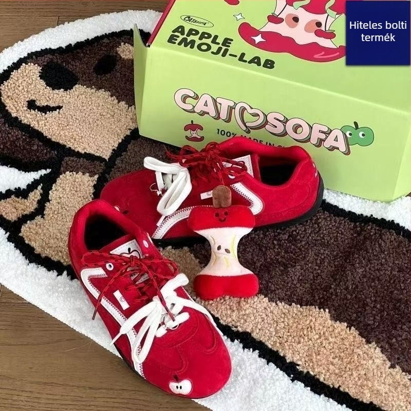 Xia Nuoxi női piros sportos-casual cipő, mindennapi viselet, retro versenystílus, puha talp