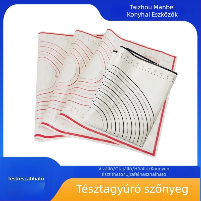 60×40 cm-es szilikon dagasztó matrac – élelmiszer-minőségű, vastított, tapadásmentes a tészta nyújtásához és dagasztásához