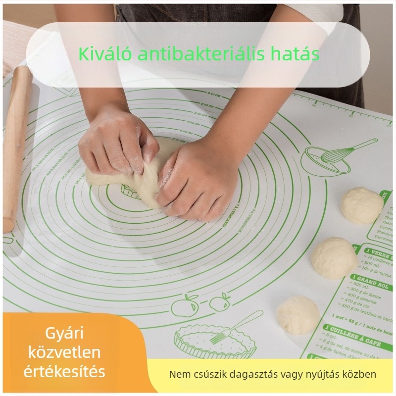 Szilikon dagasztó matrac, élelmiszer-minőségű, vastagított, csúszásmentes felülettel otthoni sütéshez