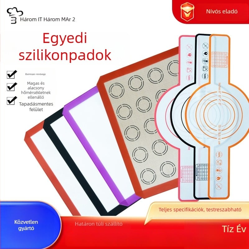 Tangyi üvegszálasított szilikon dagasztó- és sütőmat, 30×21 cm, 0,7 mm, narancssárga