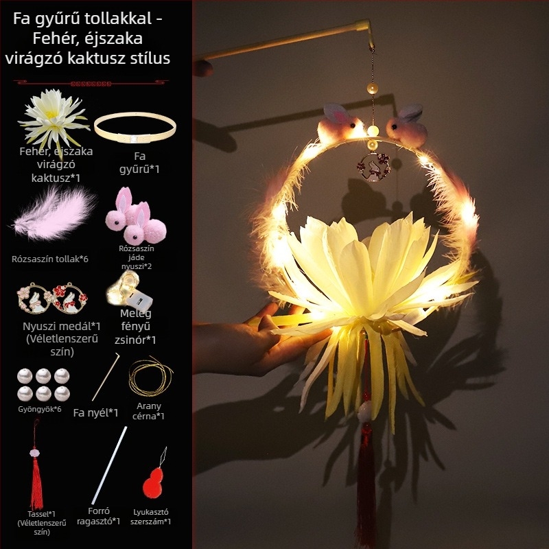 DIY hagyományos nyuszilámpás, kézzel készített, hordozható világító lámpás Újév és a Középső Ősz fesztiválra