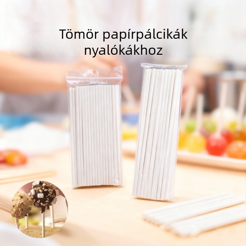 Vastag fehér papírból készült nyalókapálcák, hosszú, merev darabok sütéshez, több méretben