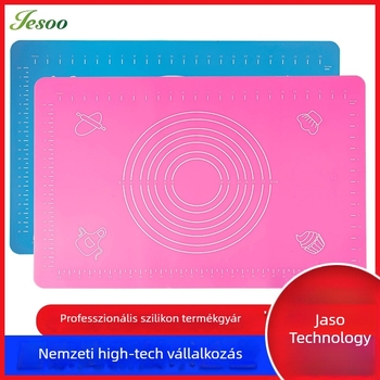 Szilikonból készült dagasztómat mérőpontokkal, élelmiszer-biztonságos, tapadásmentes és csúszásmentes konyhai felület, 40×60 cm vagy 65×45 cm, kék vagy rózsaszín.