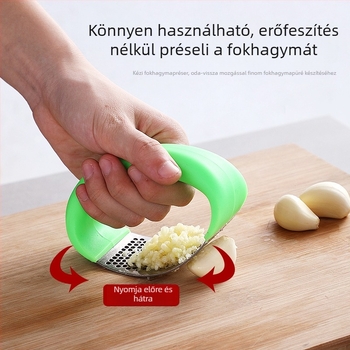 Gyűrű alakú rozsdamentes acél fokhagyma nyomó, kézi működtetésű, fokhagyma és gyömbér számára, élelmiszer-minőség