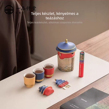 Kerámia teáskészlet — egy teáskannával és három csészével, ajándékdobozban, kültéri használatra, testre szabható