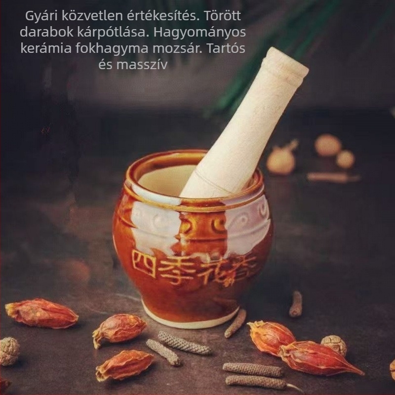 Kerámia fokhagyma mozsár, kézi zúzó, nosztalgikus stílus