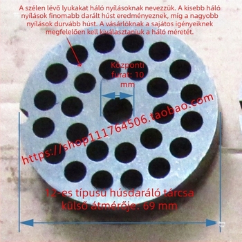 12-típusú elektromos húsdaráló perforált lemezkészlet — rozsdamentes acélból, körkörös lyukakkal ellátott lemez, szit lemez és húsrács (egymással kompatibilis)