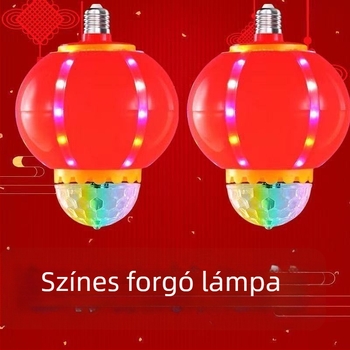 Újév vörös lampionok jóKívánság felirattal, kültéri LED dekoráció, ünnepi hangulat, színes forgó lampionok