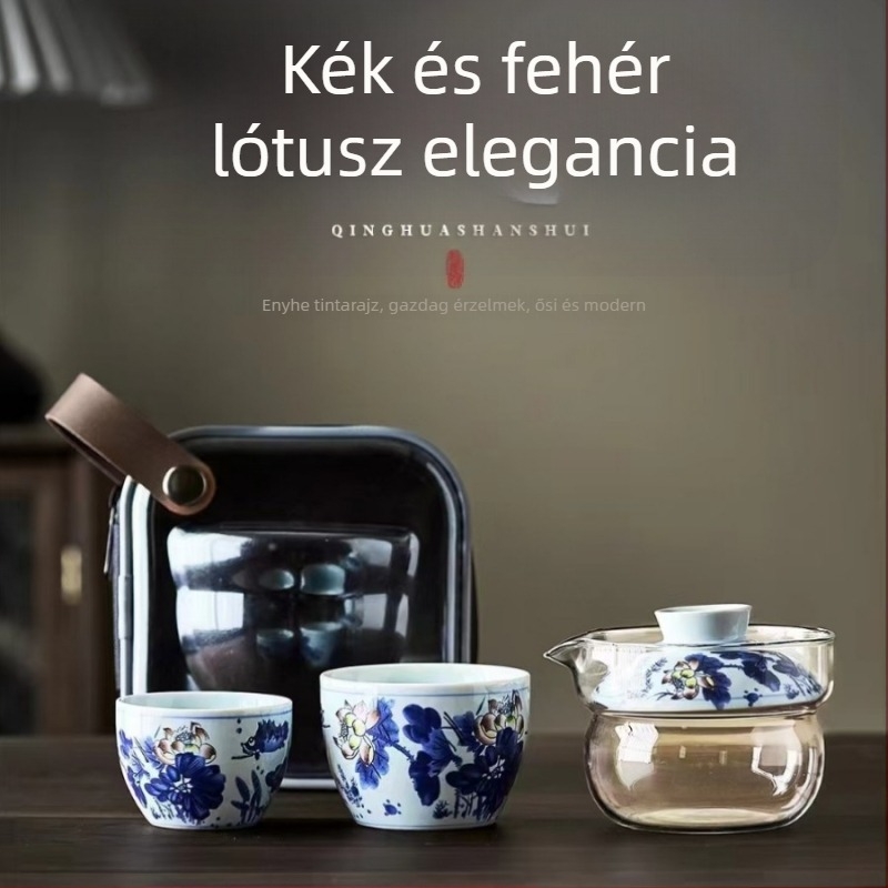 Dunhuang kerámia teáskészlet nemzeti divat-stílusban, teljes készlet fedeles teáskannákkal és csészékkel, ajándékdobozban