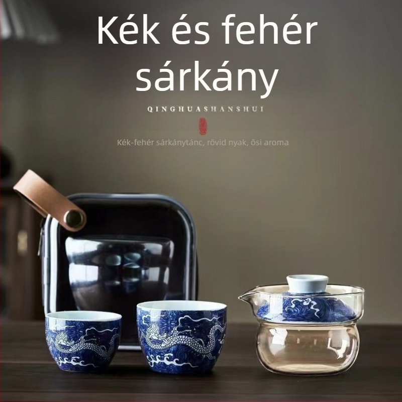 Dunhuang kerámia teáskészlet nemzeti divat-stílusban, teljes készlet fedeles teáskannákkal és csészékkel, ajándékdobozban