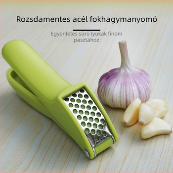 Rozsdamentes acél kézi fokhagyma sajtoló, hámozóval és aprítóval – háztartási használatra