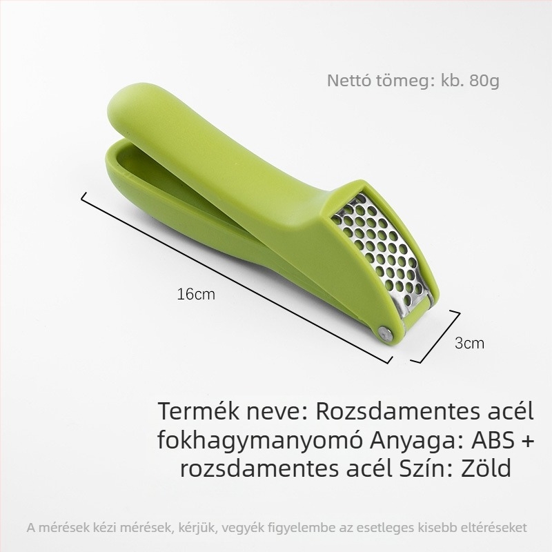 Rozsdamentes acél kézi fokhagyma sajtoló, hámozóval és aprítóval – háztartási használatra