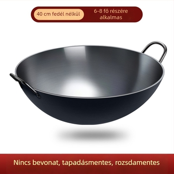 Zhangqiu kétfülű öntöttvas wok, vastag felépítésű, nagy, tapadásmentes, otthoni és kereskedelmi használatra