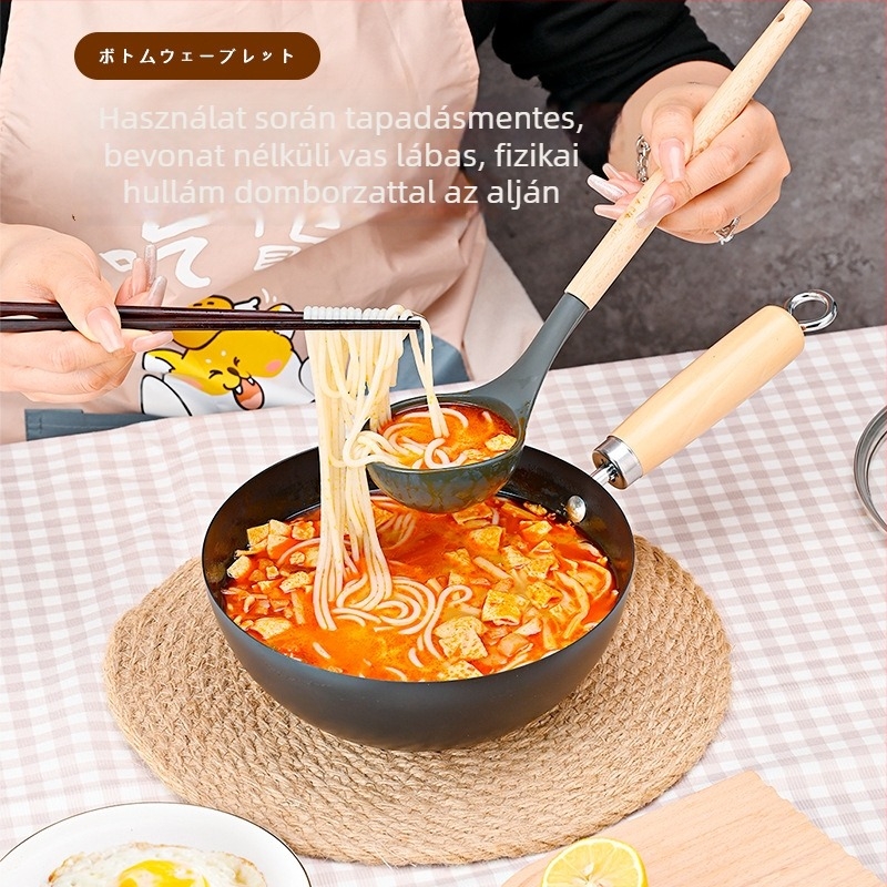 Mini öntöttvas wok egy személyre, bevonat nélküli, japán stílusú, üvegfedővel, indukciós és gáztűzhelyekkel kompatibilis