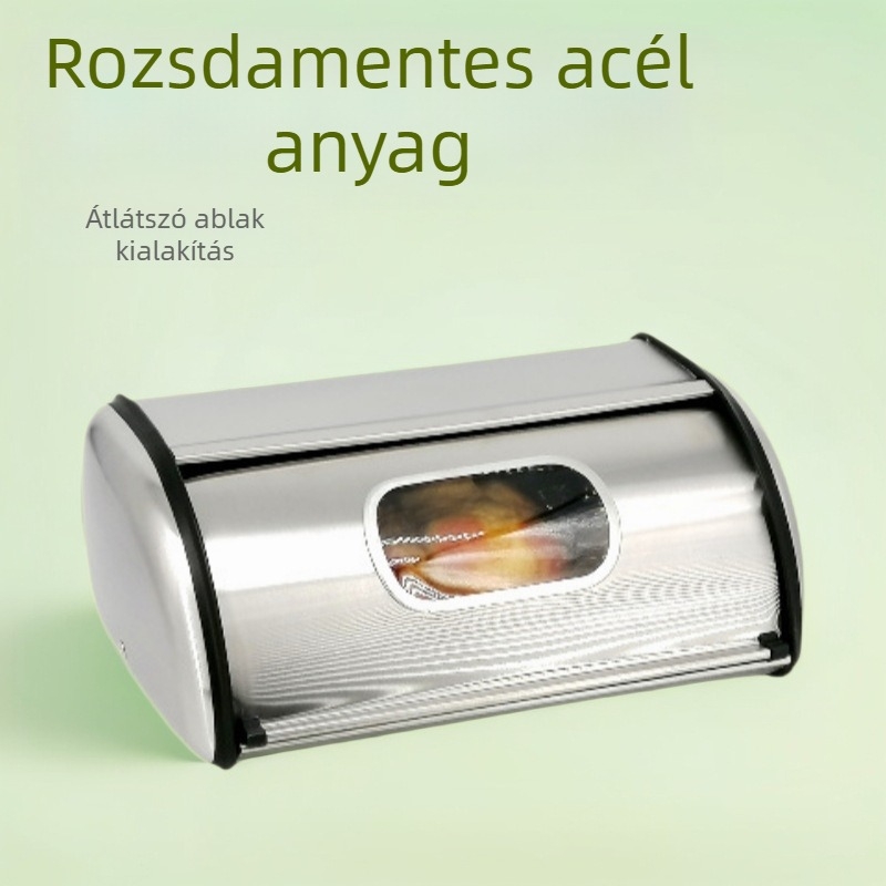 Rozsdamentes acél konyhai tároló doboz átlátszó ablakkal – nedvességálló, zárható kenyérre, süteményekre és rizsre