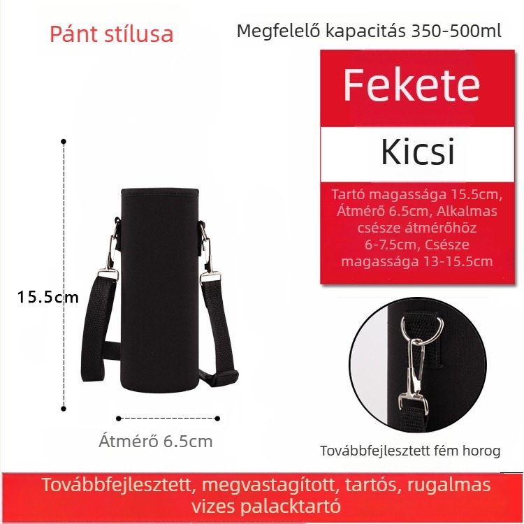 Keresztpántos pohártartó üvegszigetelt védőtokkal, nagy kapacitású palacktáska 300–1500 ml, esésvédő pánt