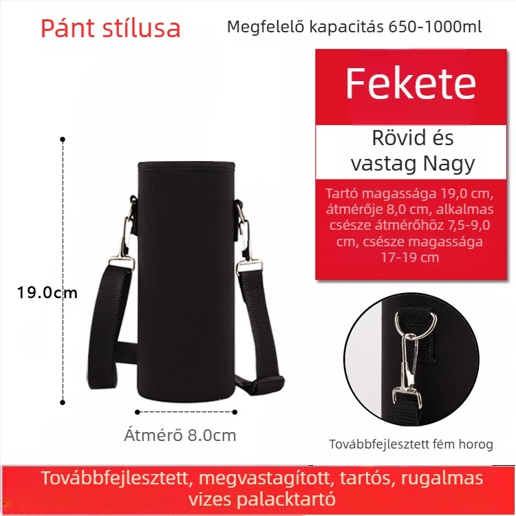 Keresztpántos pohártartó üvegszigetelt védőtokkal, nagy kapacitású palacktáska 300–1500 ml, esésvédő pánt